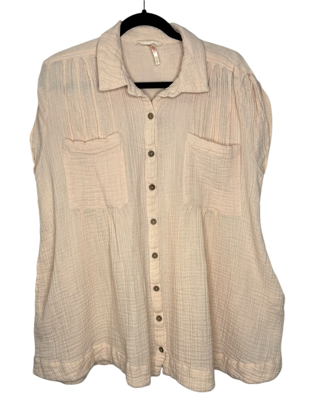 Free People Not So Basic Gauzy Shirt Dress Tunic Light Peach Boho Oversized Med